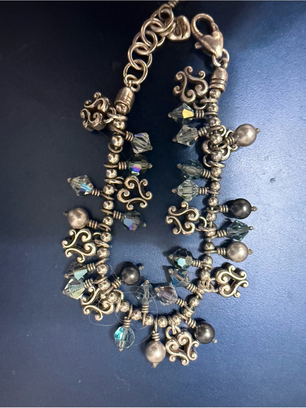 silver -Tone Beaded Charm Bracelet with Iridescent Crystals - Picture 3 of 8